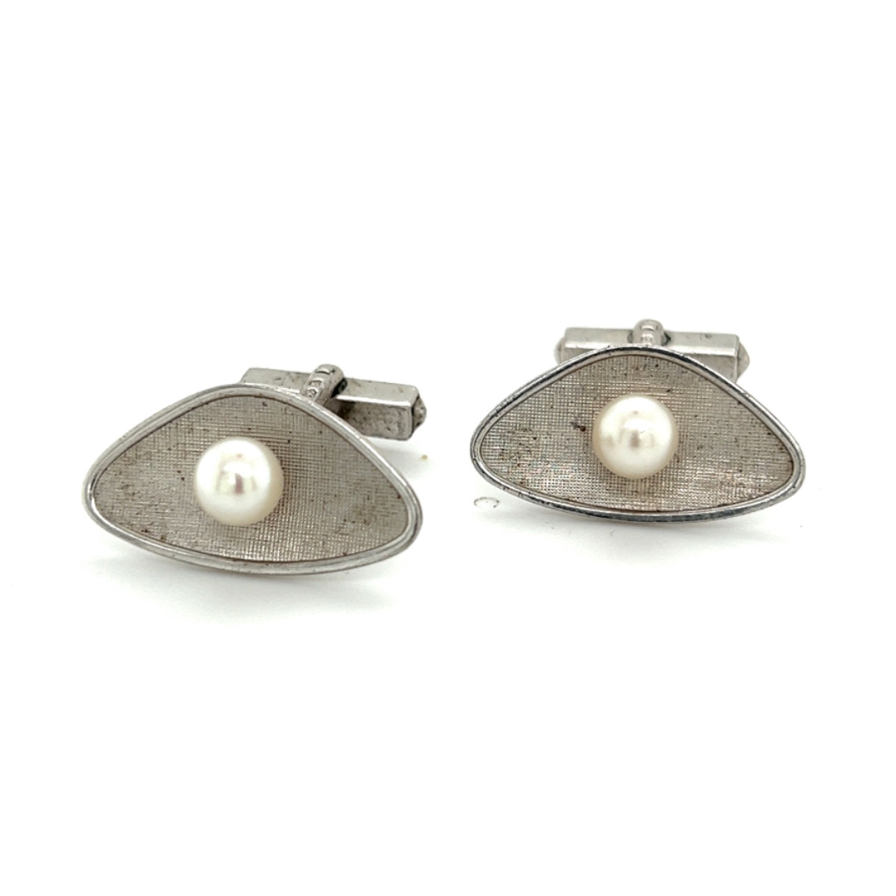 Mikimoto Estate Akoya Pearl Mens Cufflinks 6.5 mm Sterling Silver M311 - Certified Fine Jewelry