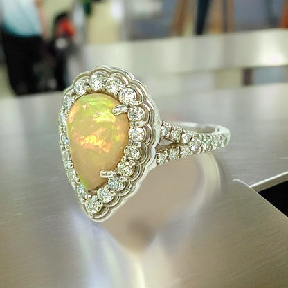 Natural Opal Diamond Ring 6.25 14k W Gold 2.35 TCW Certified $4,950 304174 - Certified Fine Jewelry