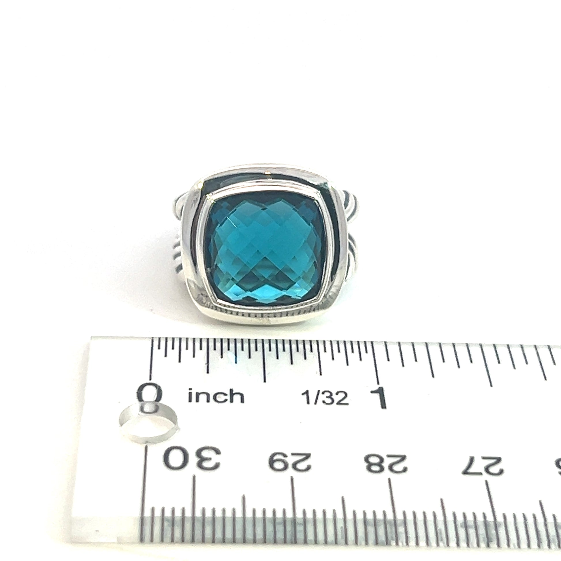 David Yurman Authentic Estate London Blue Topaz Albion Ring 7 Silver 14 mm DY484