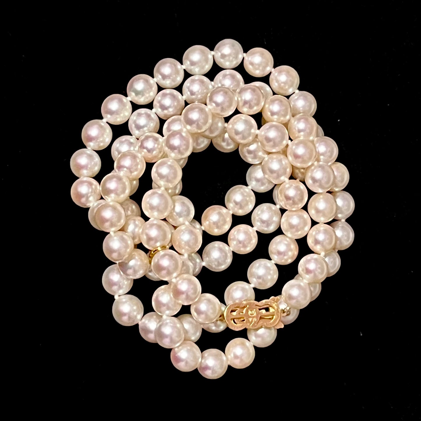 Mikimoto Estate Akoya Pearl Necklace 36" 18k Y Gold 9 mm Certified $56,000 M56000