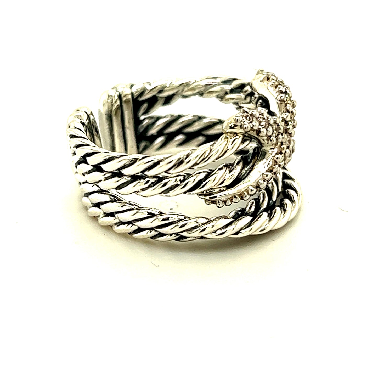 David Yurman Authentic Estate Expandable X Crossover Diamond Ring 6 Silver 0.15 Cts 14 mm DY227