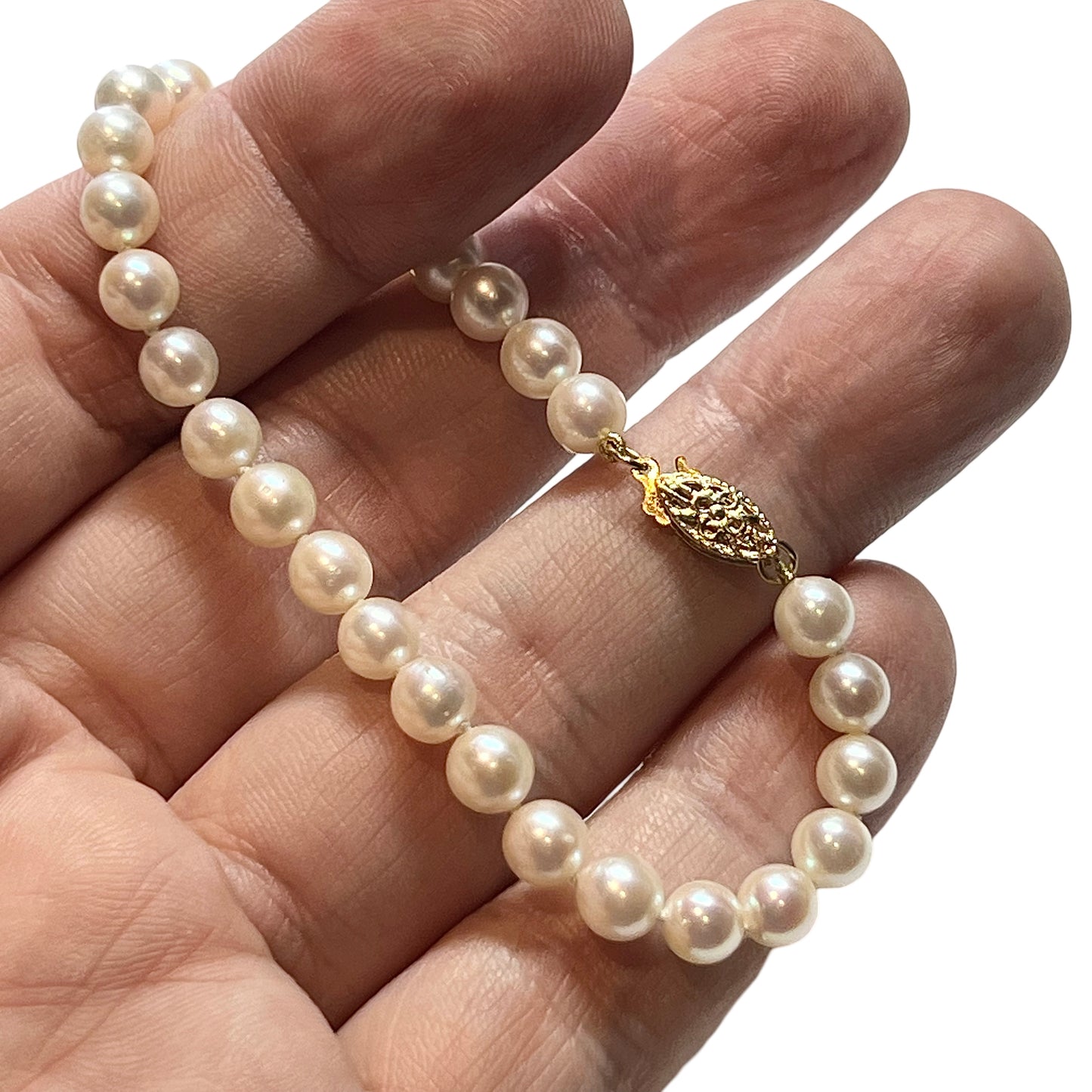 Akoya Pearl Bracelet 7" Size 14k Yellow Gold 6 mm Certified $599 311633