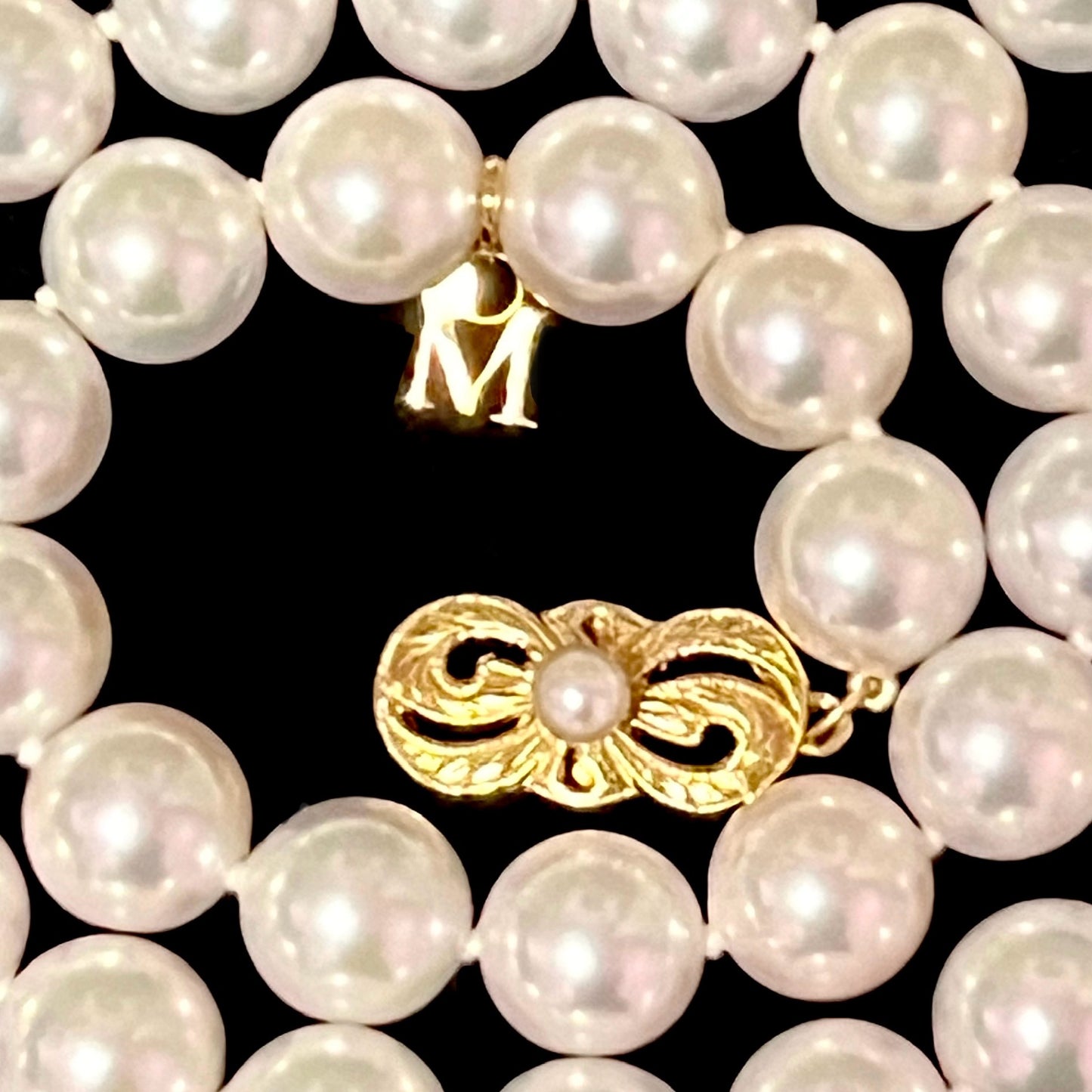 Mikimoto Estate Akoya Pearl Necklace 17" 18k Y Gold 8.5 mm Certified $10,750 311591