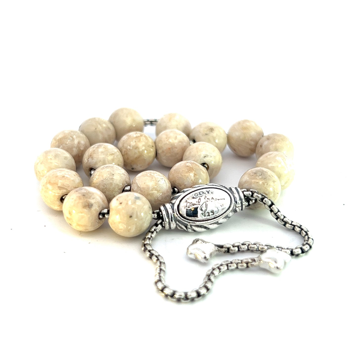 David Yurman Authentic Estate River Stone Spiritual Beads Bracelet 6.6 - 8.5" Silver 8 mm DY452