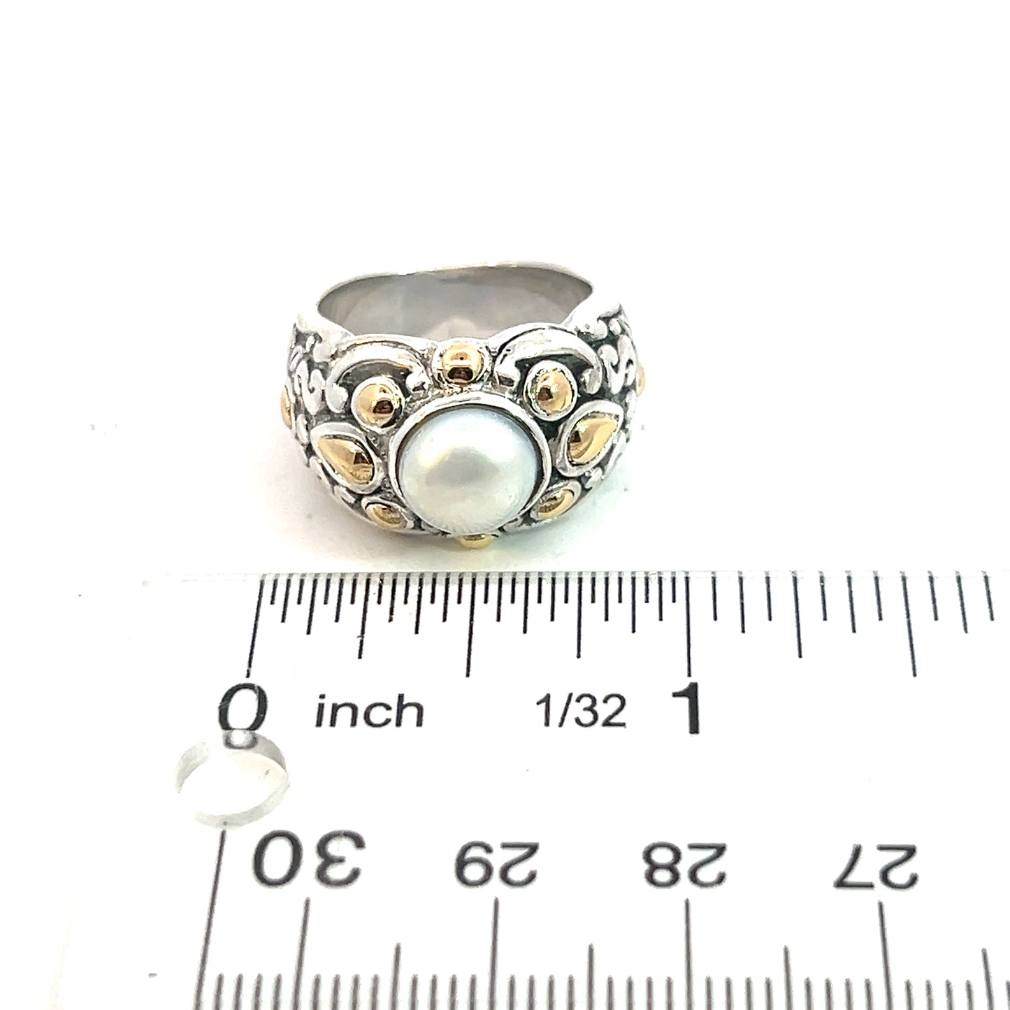 John Hardy Estate Pearl Ring Size 6 18k Gold + Silver JH77