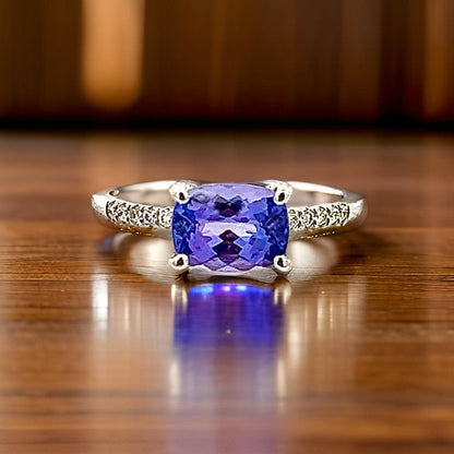 Natural Tanzanite Diamond Ring Size 6.5 14k W Gold 1.79 TCW Certified $3,950 310606