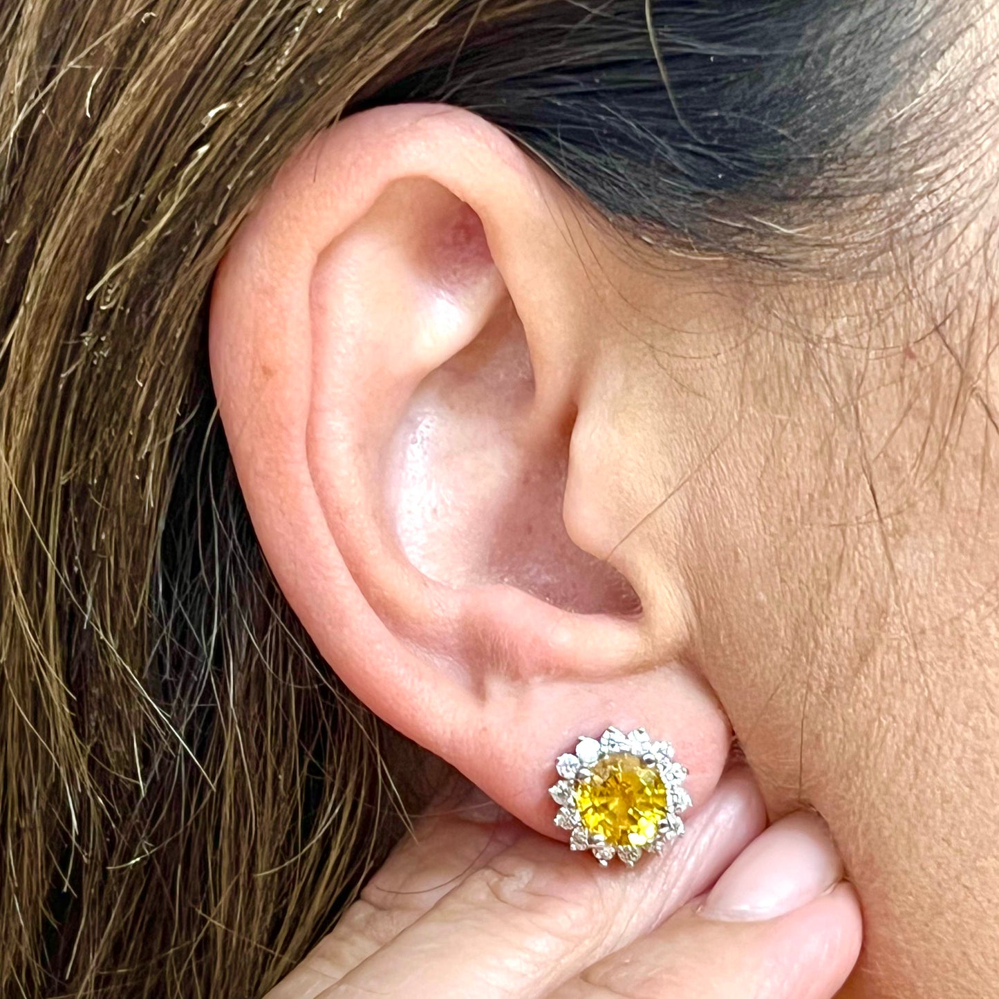 Natural Yellow Sapphire Diamond Stud Earrings 14k WG 4.64 TCW Certified $5,975 216661