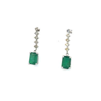 Natural Emerald Diamond Dangle Earrings 14k W Gold 3 TCW Certified $5,950 111555