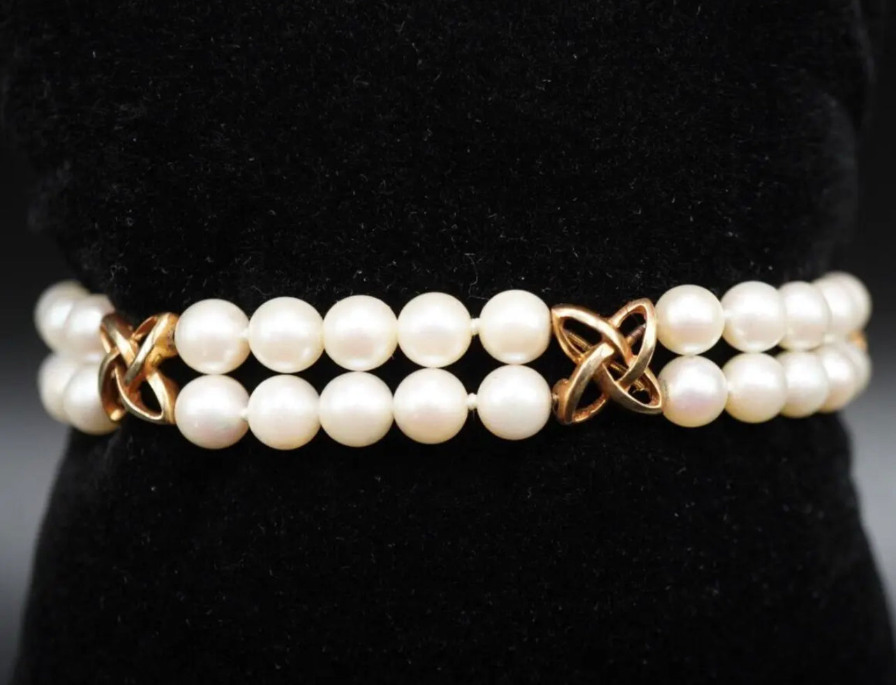 Mikimoto Estate Akoya Pearl Double Strand Bracelet 6.5" 14k Gold 5.5 mm M308