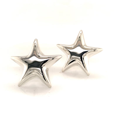 Tiffany & Co Estate Omega Back Star Earrings Sterling Silver TIF92