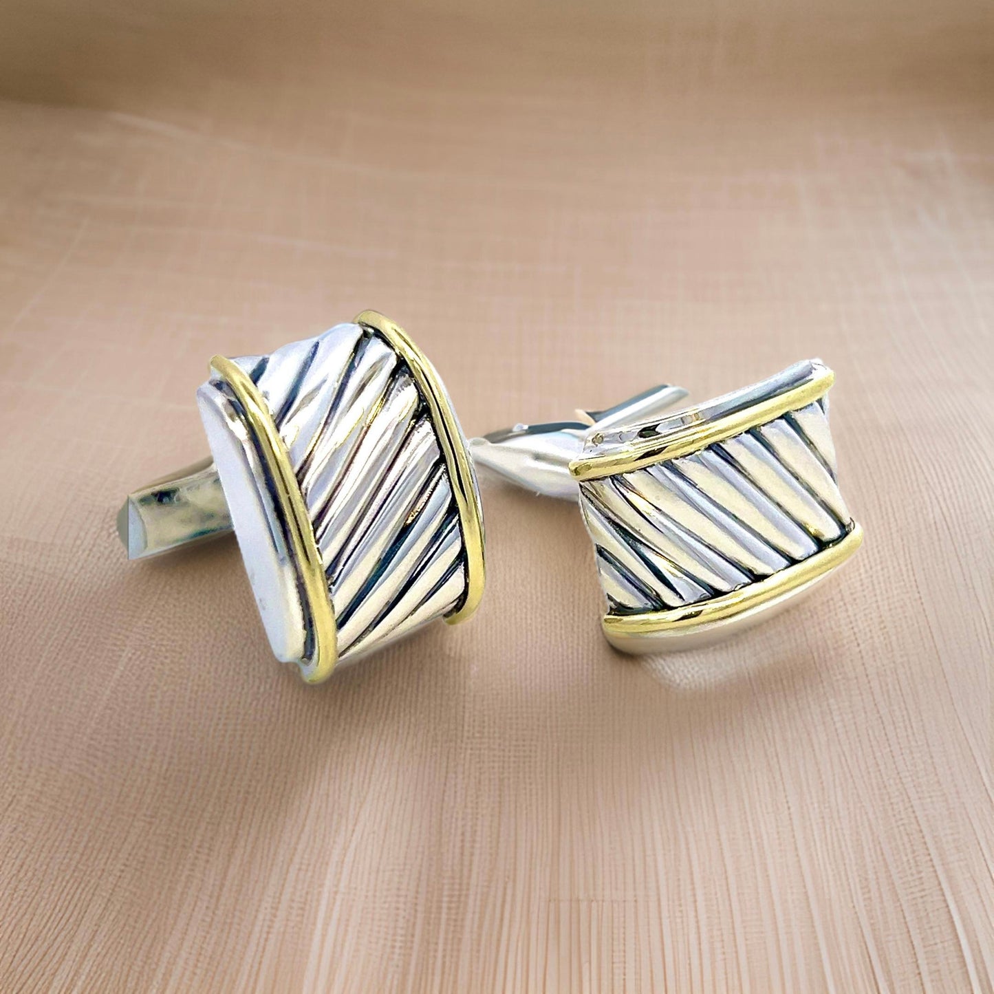 David Yurman Authentic Estate Cigar Band Cufflinks 14k Silver DY511