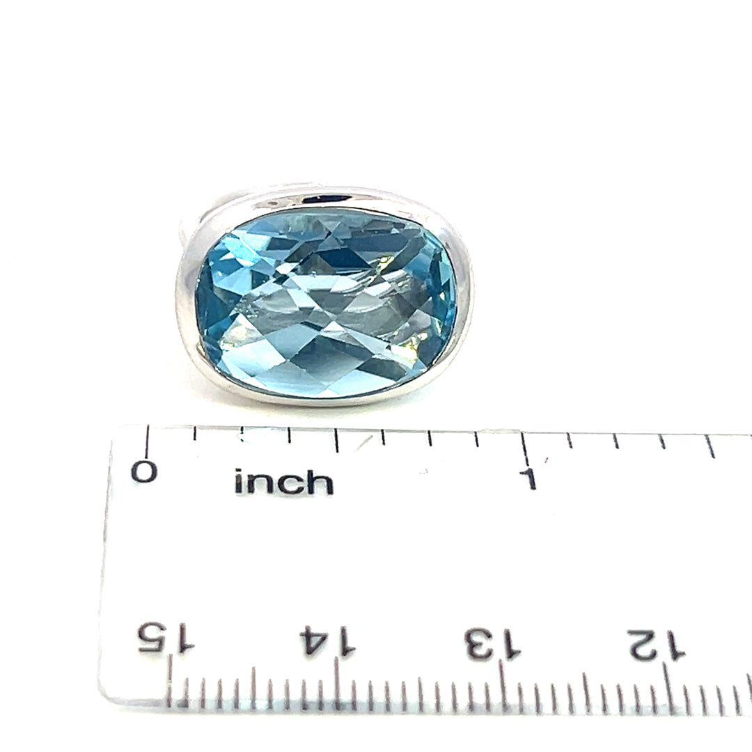 Natural Solitaire Blue Topaz Ring Size 6.5 14k W Gold 17.35 Cts Certified $2,975 401575