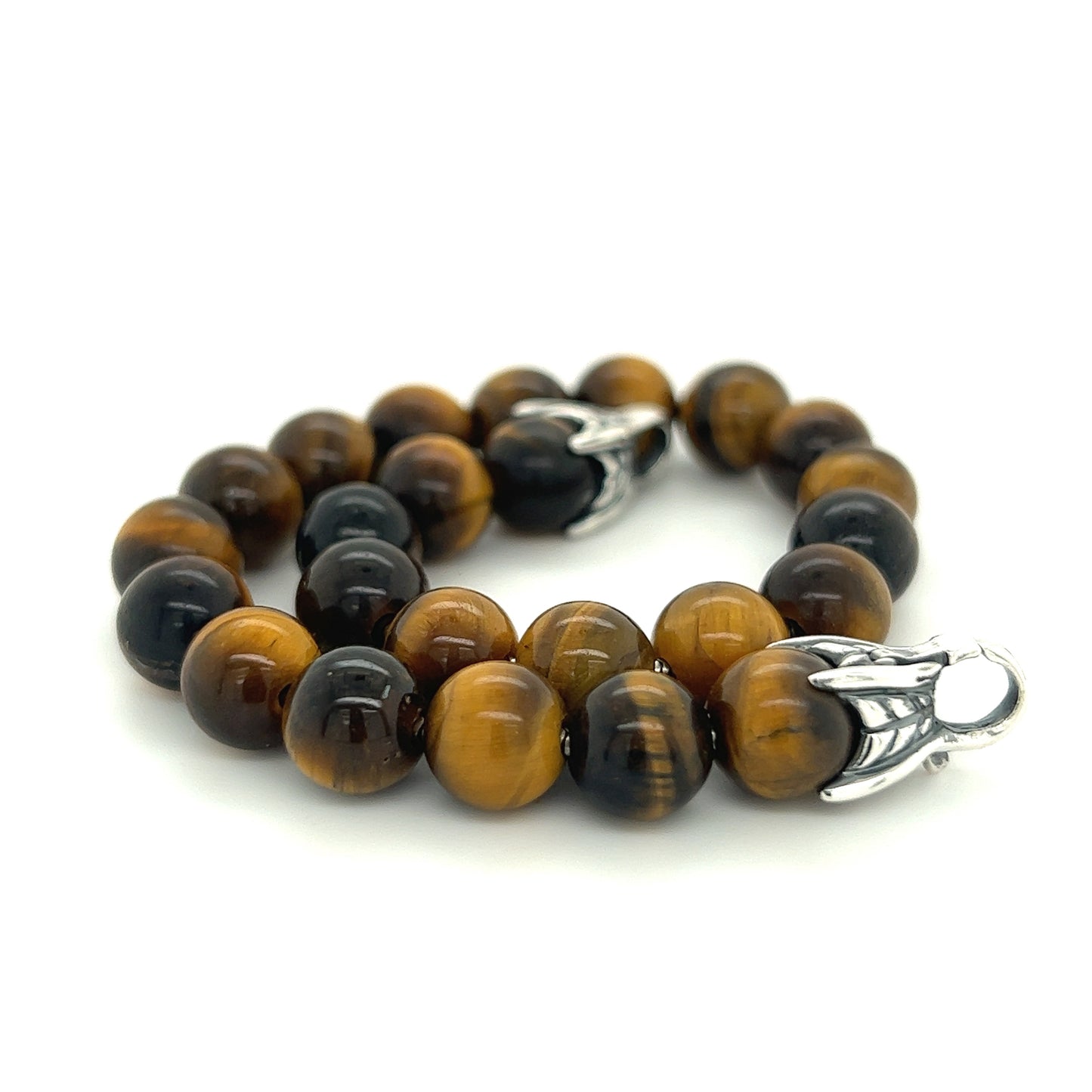 David Yurman Authentic Estate Tiger Eye Prayer Bead Bracelet 8" Silver DY293