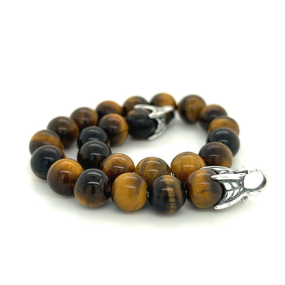 David Yurman Authentic Estate Tiger Eye Prayer Bead Bracelet 8" Silver DY293