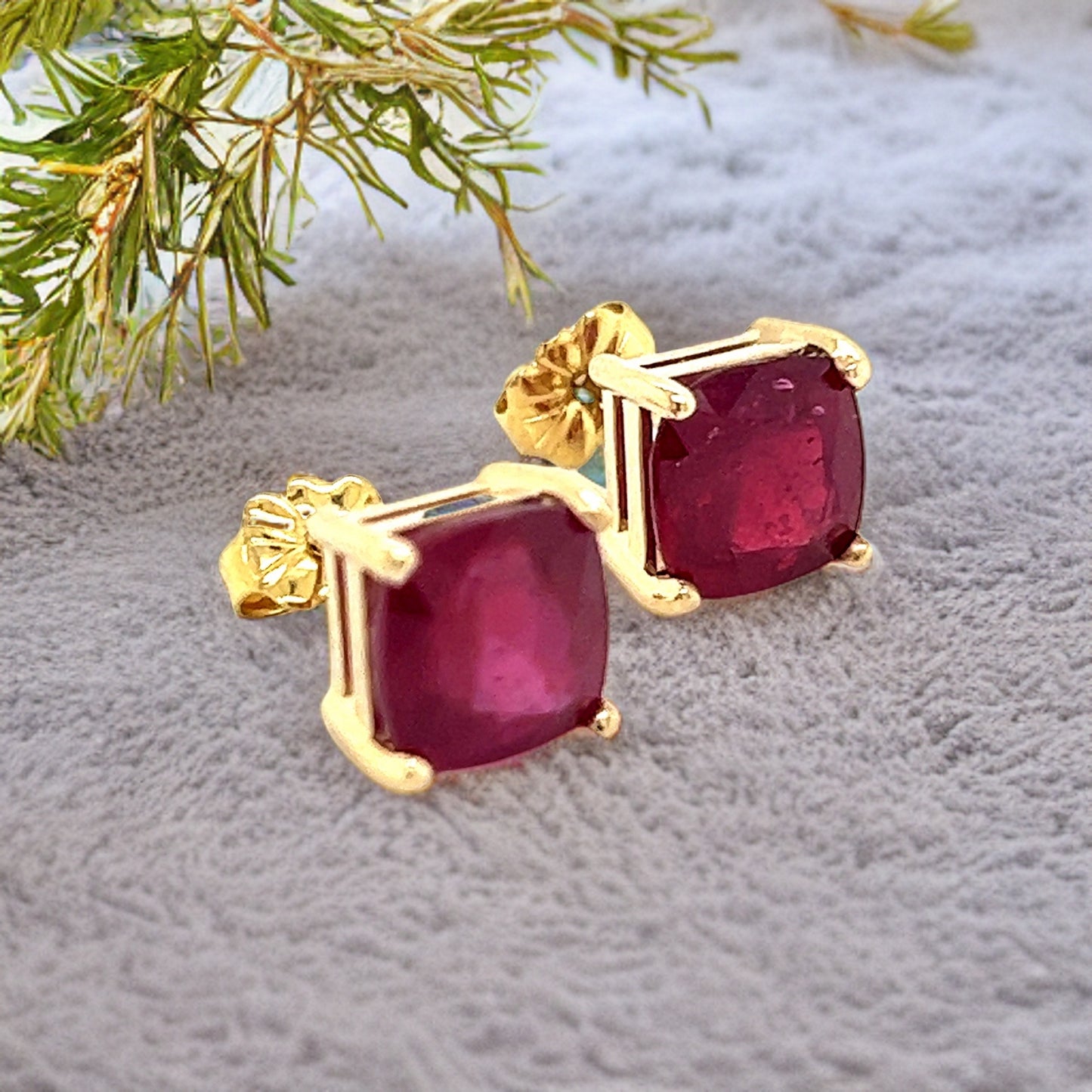 Natural Ruby Stud Earrings 14k Yellow Gold 4.18 TW Certified $799 307909 - Certified Fine Jewelry