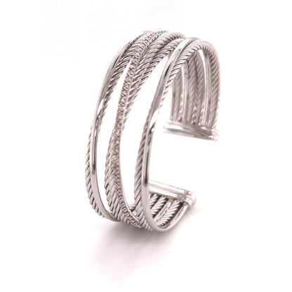David Yurman Authentic Estate Diamond Crossover Cuff Bracelet M 7.5" Silver DY307 - Certified Fine Jewelry