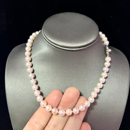 Mikimoto Estate Akoya Pearl Necklace 17" 18k W Gold 8 mm Certified $11,450 311936