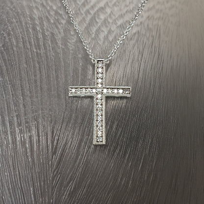 Natural Diamond Cross Pendant with Chain 17" 14k W Gold 0.25 CT Certified $2,950 307922