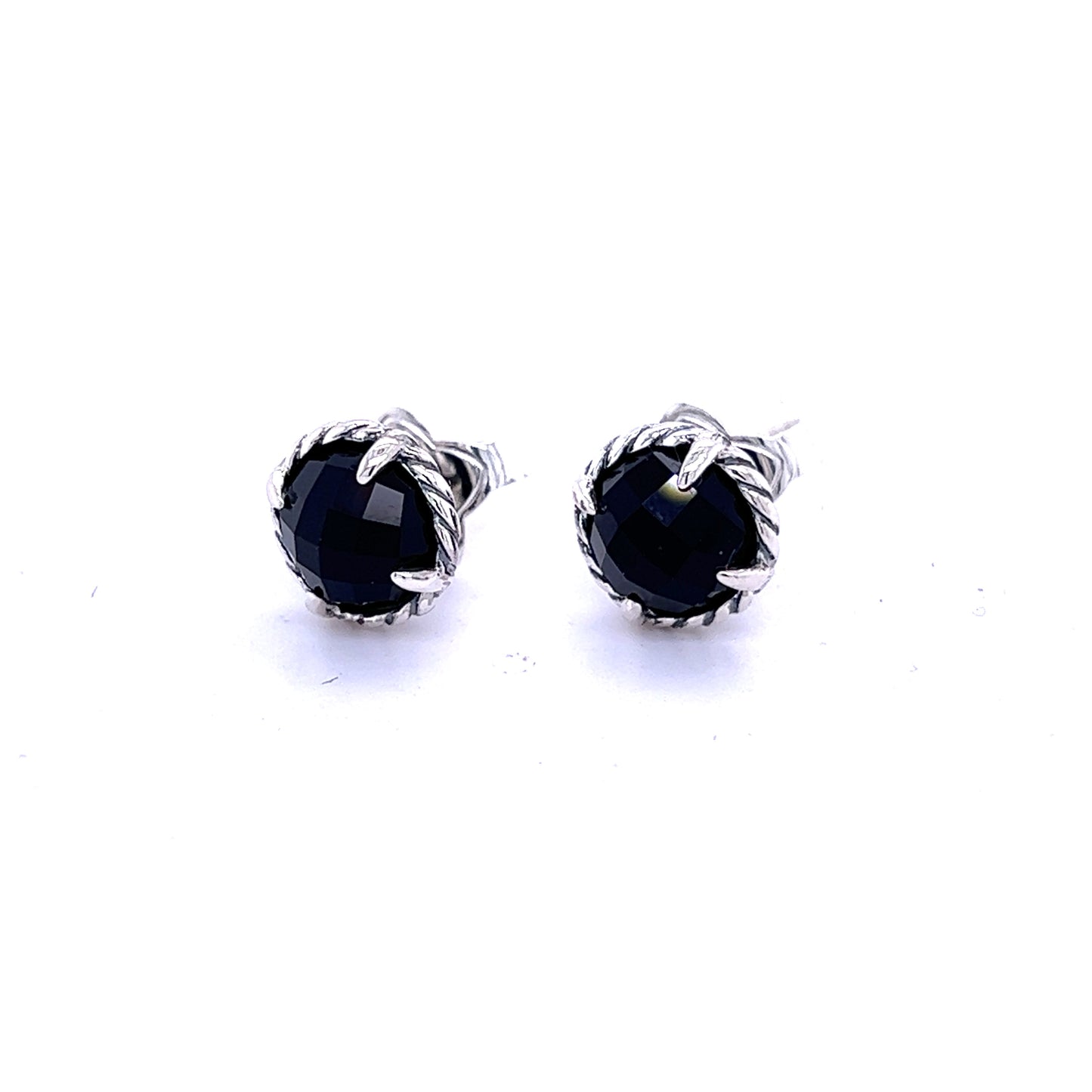 David Yurman Authentic Estate Black Onyx Chantelaine Stud Earrings Silver DY355
