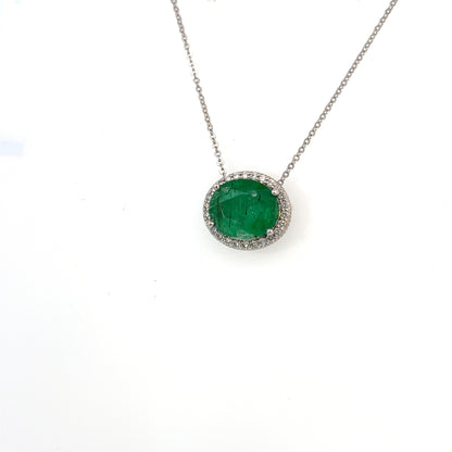 Natural Emerald Diamond Pendant Necklace 15" 14k WG 4.06 TCW Certified $6,950 215626 - Certified Fine Jewelry