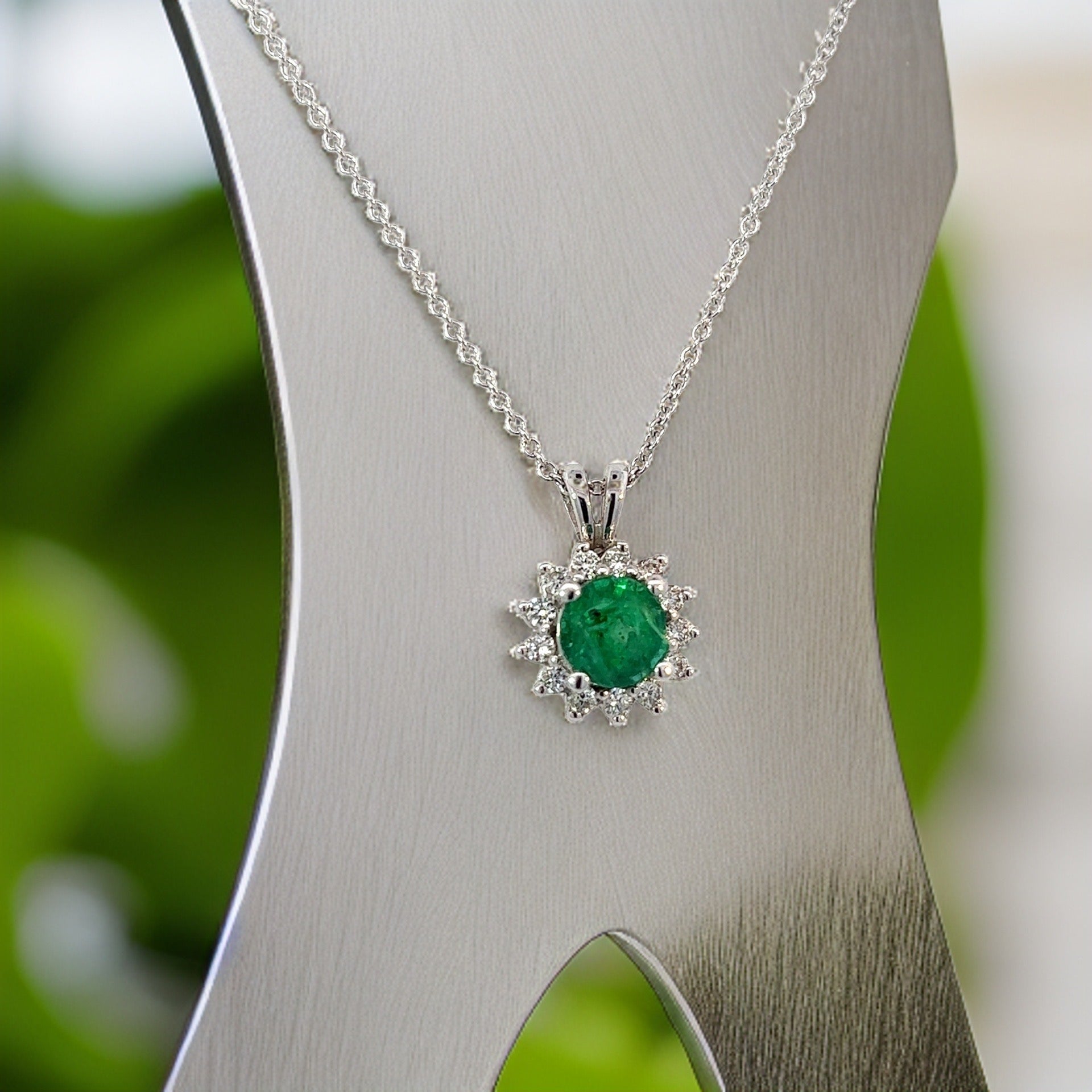 Natural Emerald Diamond Pendant With Chain 17.5" 14k WG 1.35 TCW Certified $4,975 216665 - Certified Fine Jewelry