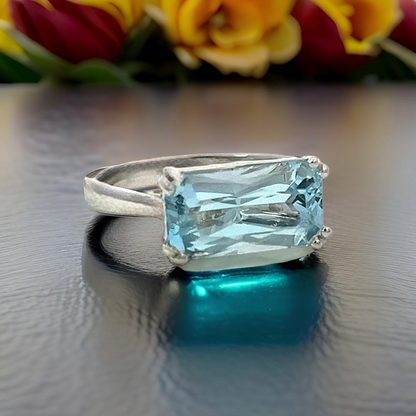 Natural Solitaire Aquamarine Ring Size 6.5 14k W Gold 2.71 Cts Certified $2,490 401572