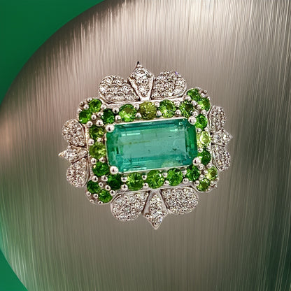 Natural Tourmaline Tsavorite Diamond Ring 6.75 14k White Gold 9.22 TCW Certified $14,950 310658