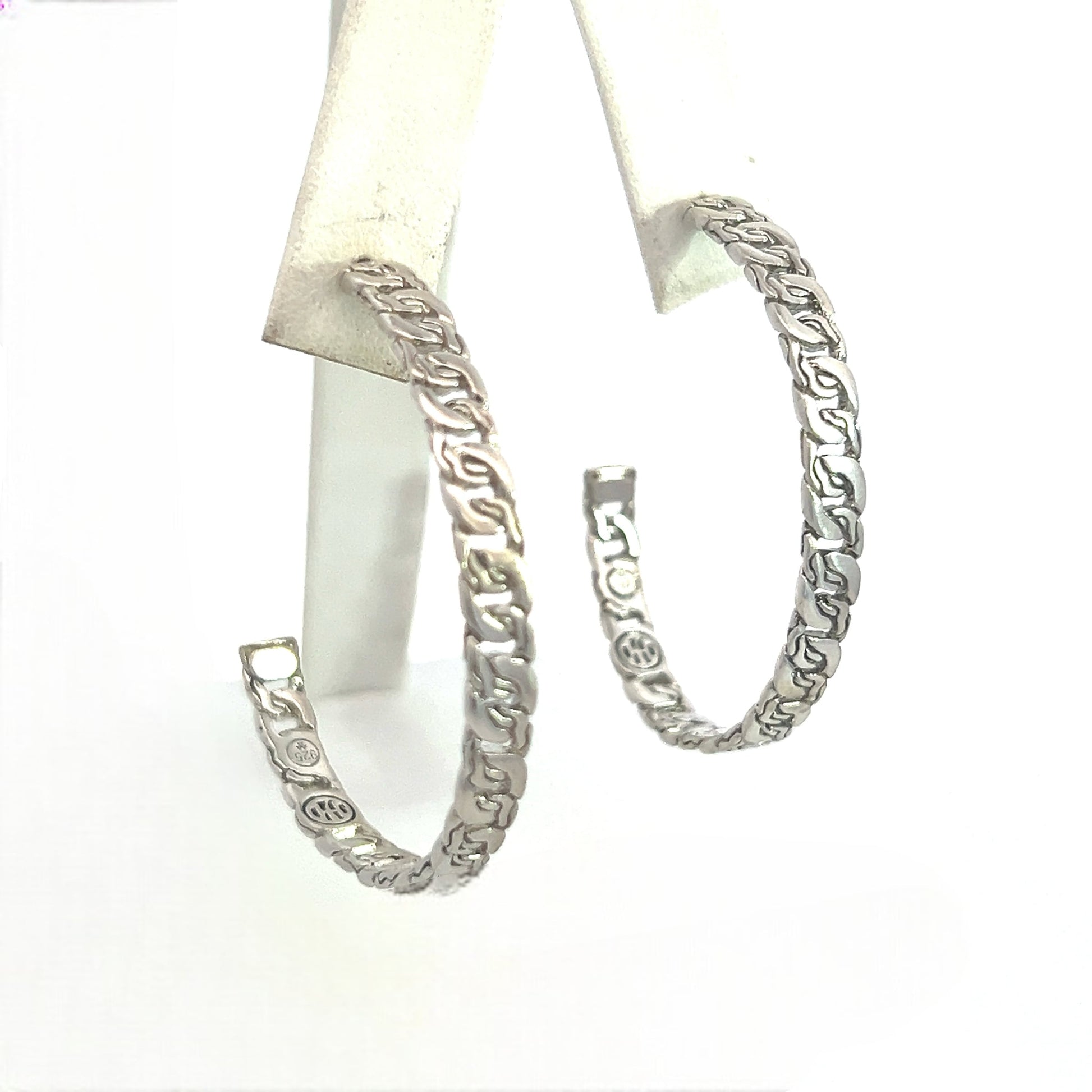 John Hardy Estate XL 2" Cable Chain Hoop Earrings Silver JH96