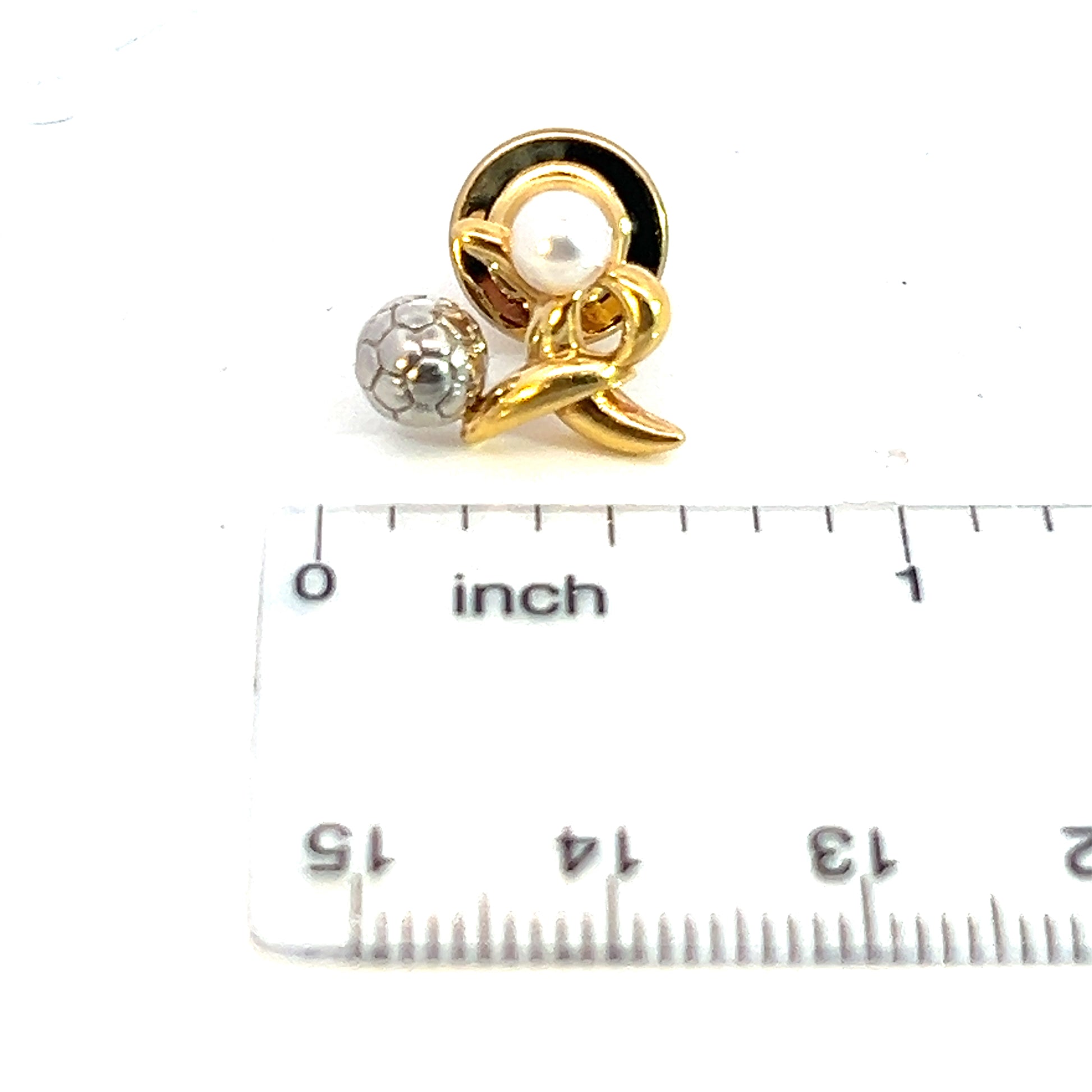Mikimoto Estate Akoya Pearl Soccer Motif Tie Pin 4.50 mm 18k Gold Silver M373