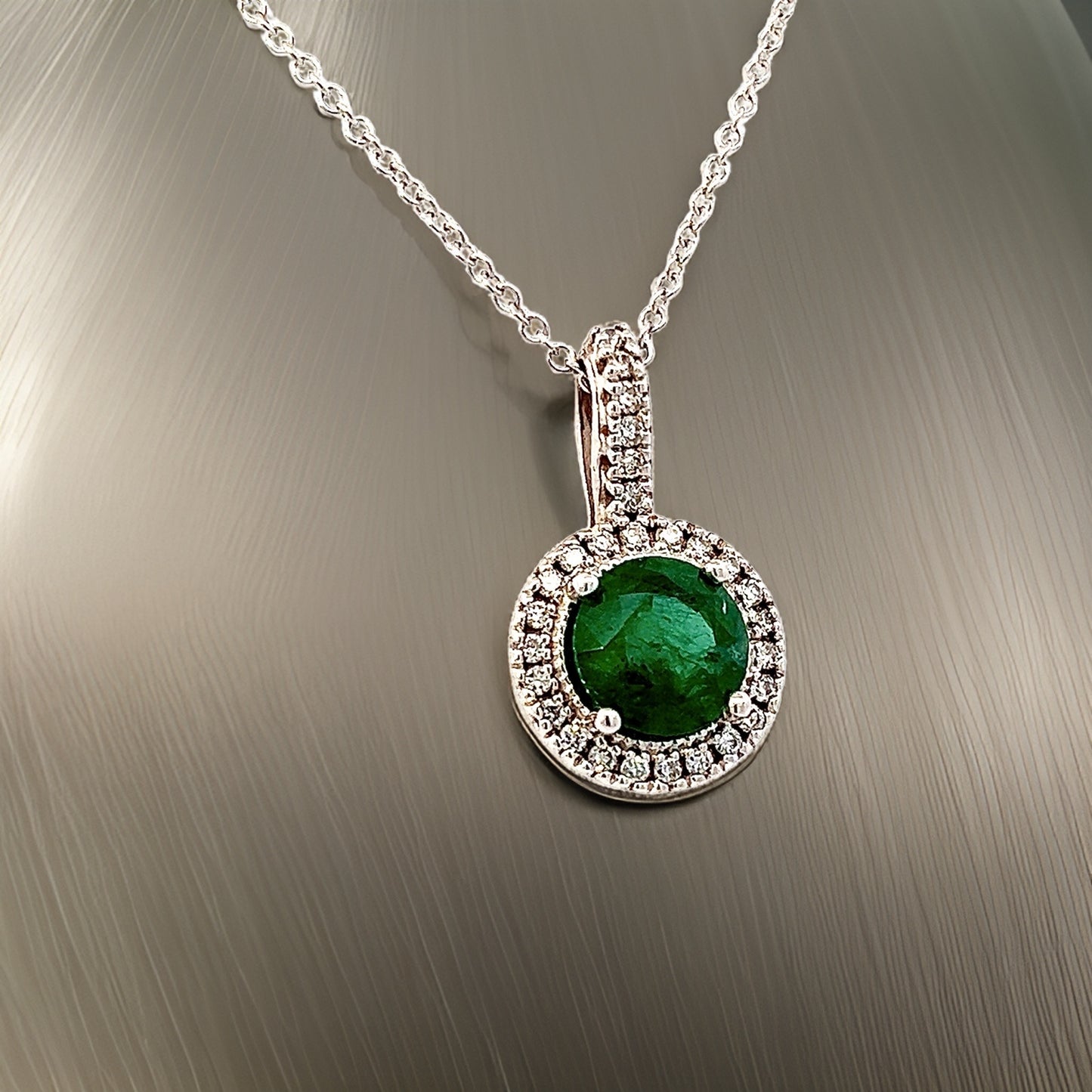 Natural Emerald Diamond Pendant Necklace 18" 14k W Gold 1.90 TCW Certified $4,950 301448 - Certified Fine Jewelry