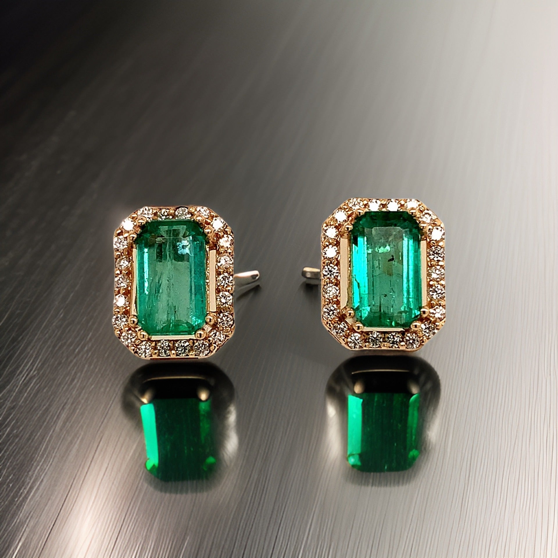 Natural Emerald Diamond Stud Earrings 14k Y Gold 1.85 TCW Certified $3,950 111884 - Certified Fine Jewelry