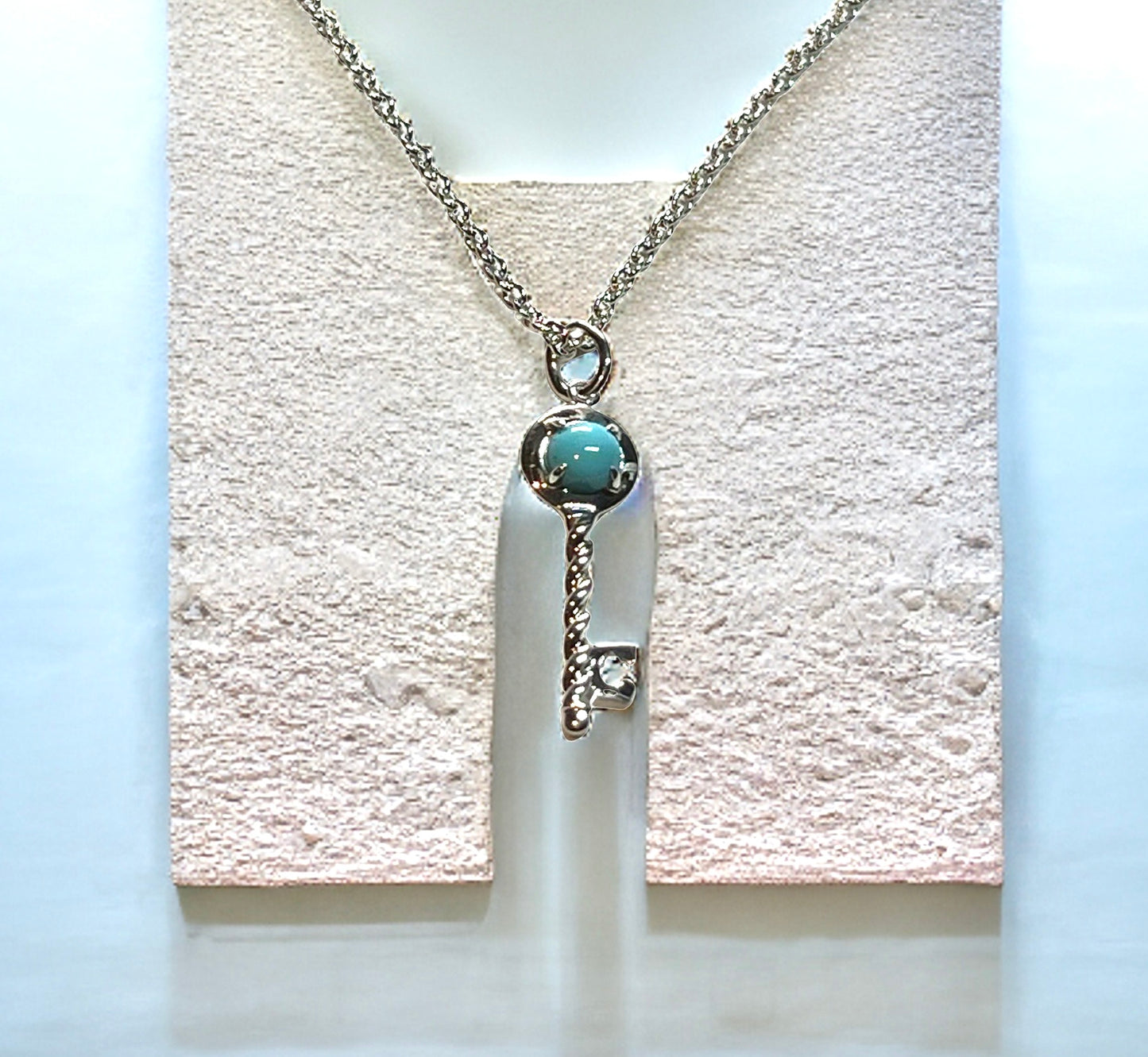 Tiffany & Co Estate Turquoise Key Necklace With Chain 20" Silver By Paloma Picasso TIF463 - Certified Fine Jewelry
