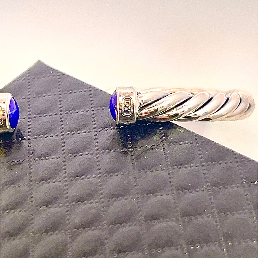 David Yurman Authentic Estate Mens Lapis Lazuli Cable Cuff Bracelet 7" Silver 6 mm DY480