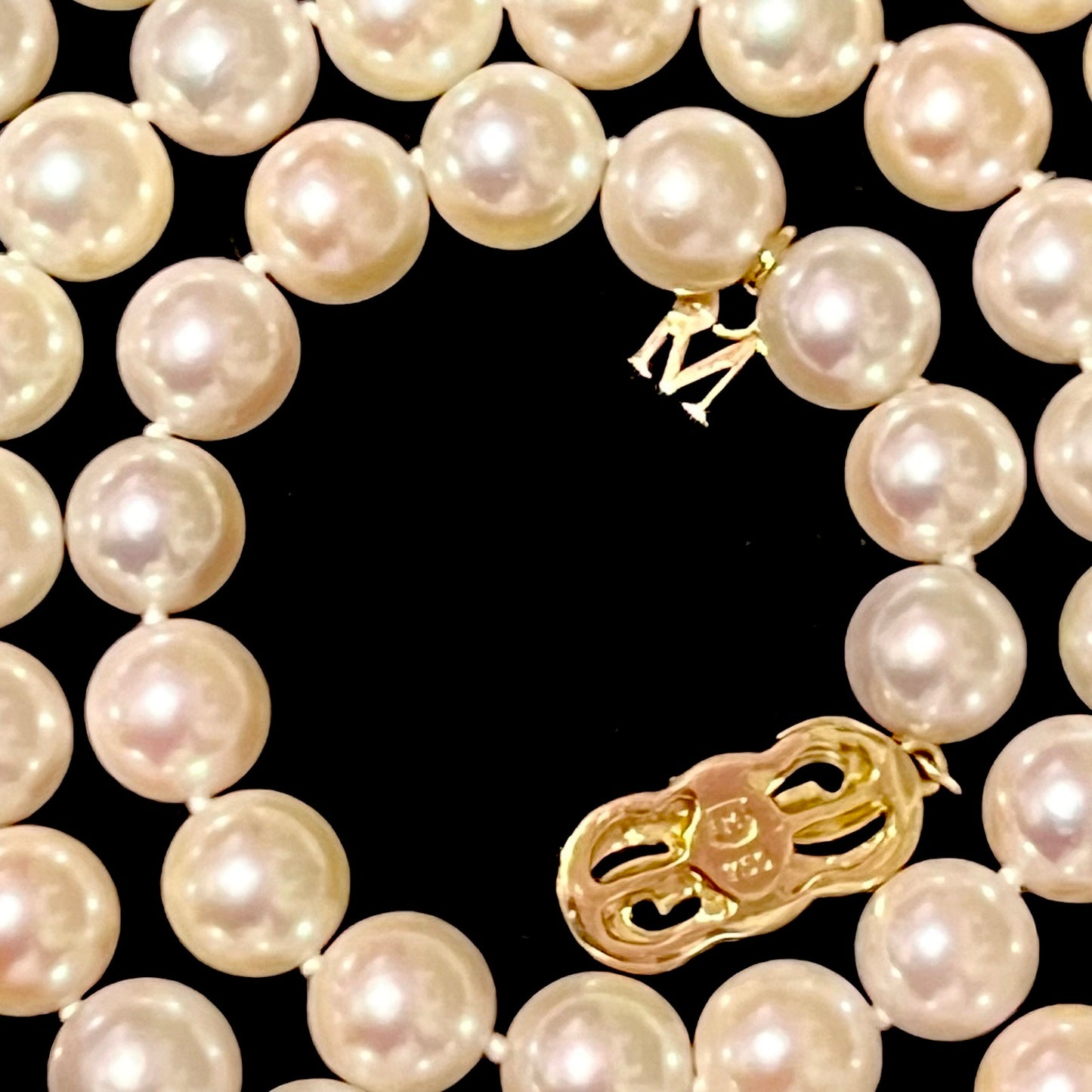 Mikimoto Estate Akoya Pearl Necklace 17" 18k Y Gold 8 mm Certified $11,450 311934