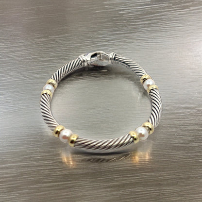 David Yurman Authentic Estate Pearl Necklace 17" + Bracelet Set 7.5" Silver + 14k Gold DY310 - Certified Fine Jewelry