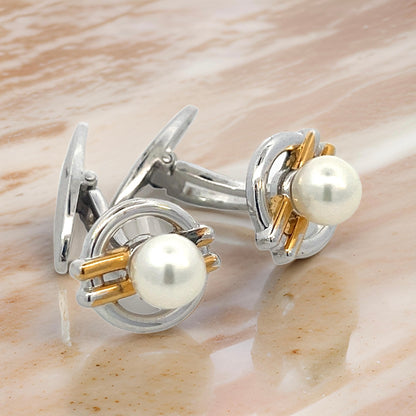 Mikimoto Estate Akoya Pearl Cufflinks Silver 6.60 mm M403