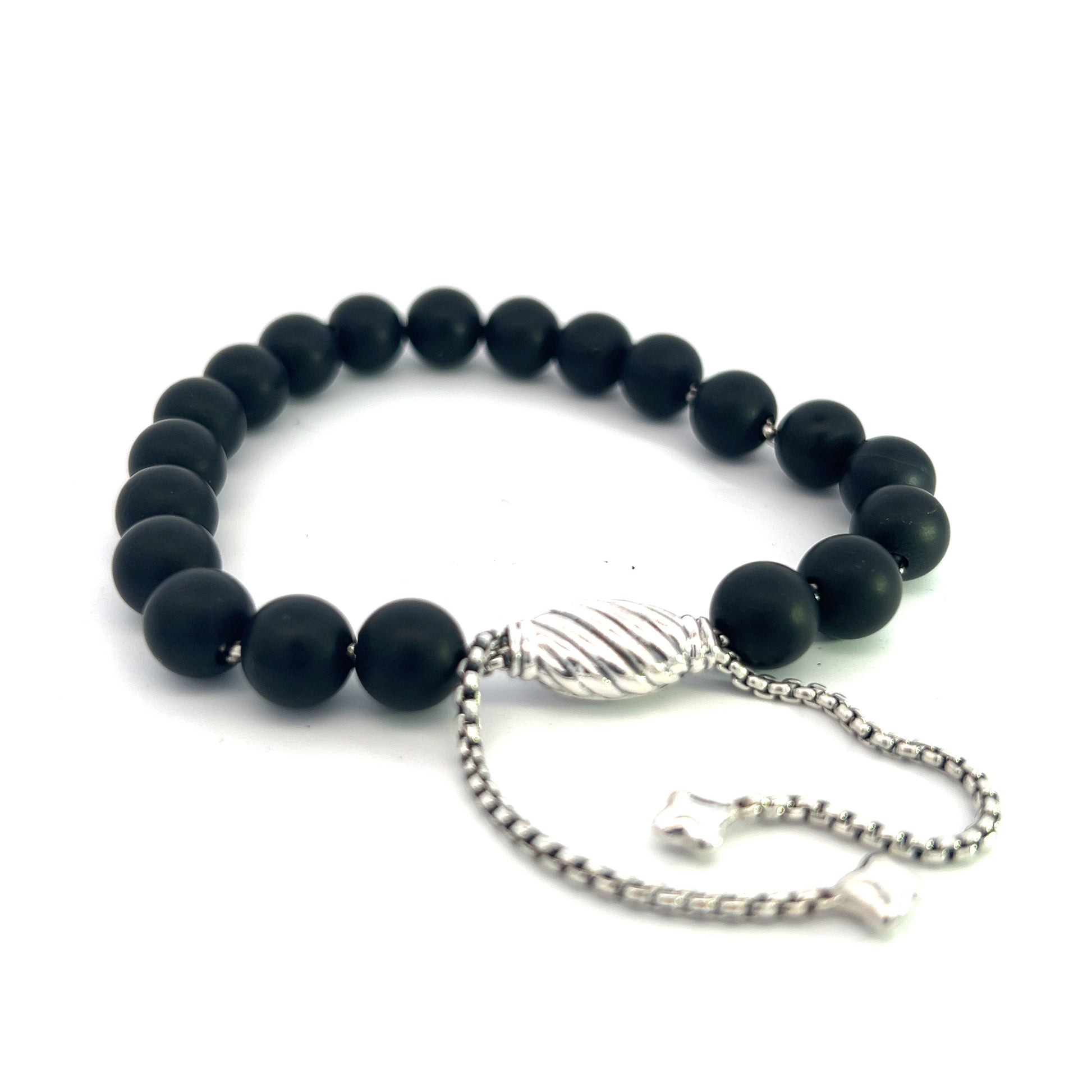 David Yurman Authentic Estate Matte Onyx Spiritual Beads Bracelet sil 8.5" DY407