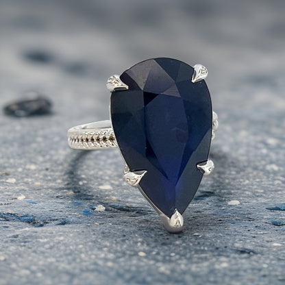 Natural Solitaire Sapphire Ring 6.5 14k W Gold 15.2 TCW Certified $2,950 310585 - Certified Fine Jewelry