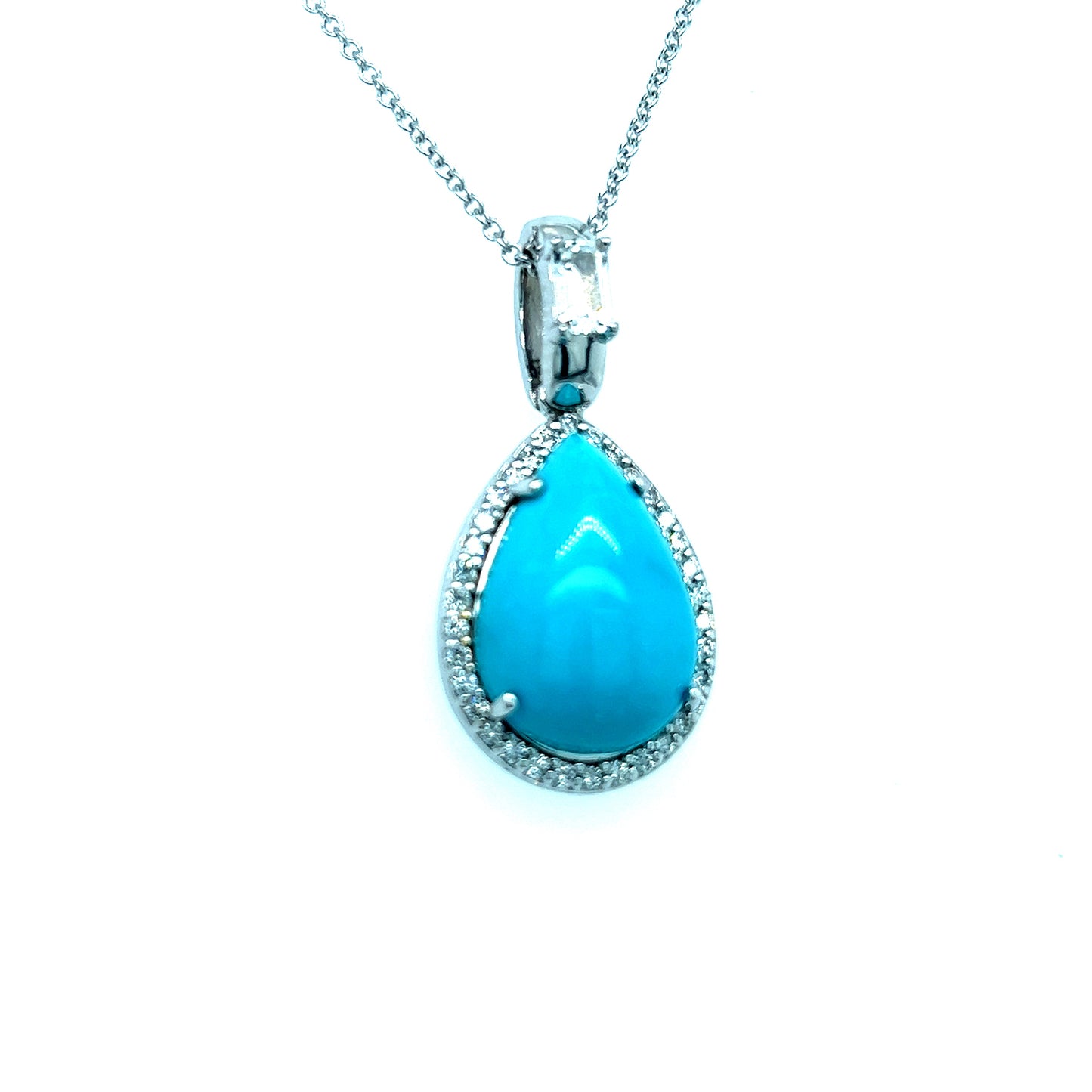 Natural Persian Turquoise Sapphire Diamond Pendant Necklace 18" 14k WG 8.44 TCW Certified $5,975 219119
