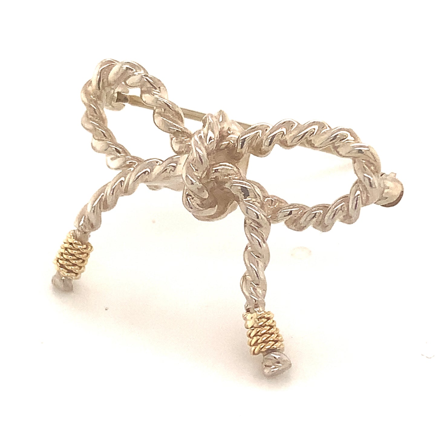 Tiffany & Co Estate Bow Brooch Pin 18k Gold + Sterling Silver TIF415
