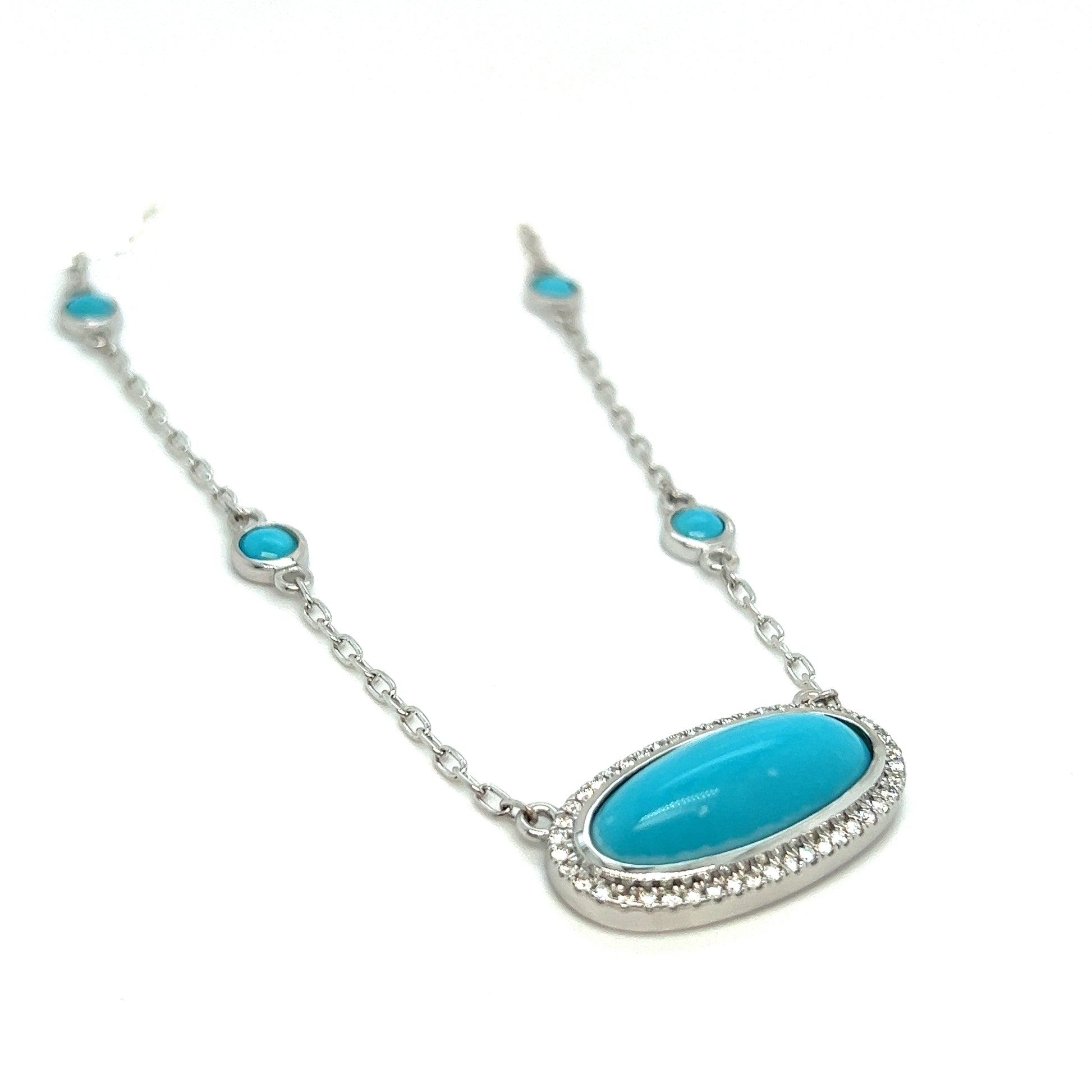 Natural Persian Turquoise Diamond Pendant Necklace 17" 14k WG 13.27 TCW Certified $5,950 308488