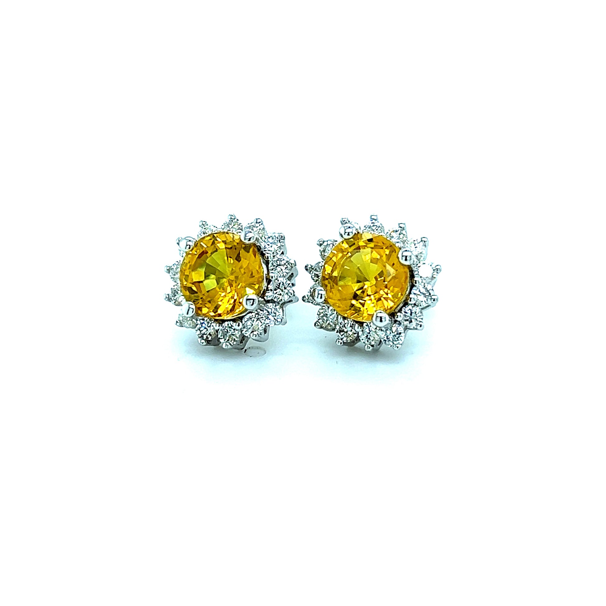 Natural Yellow Sapphire Diamond Stud Earrings 14k WG 4.64 TCW Certified $5,975 216661