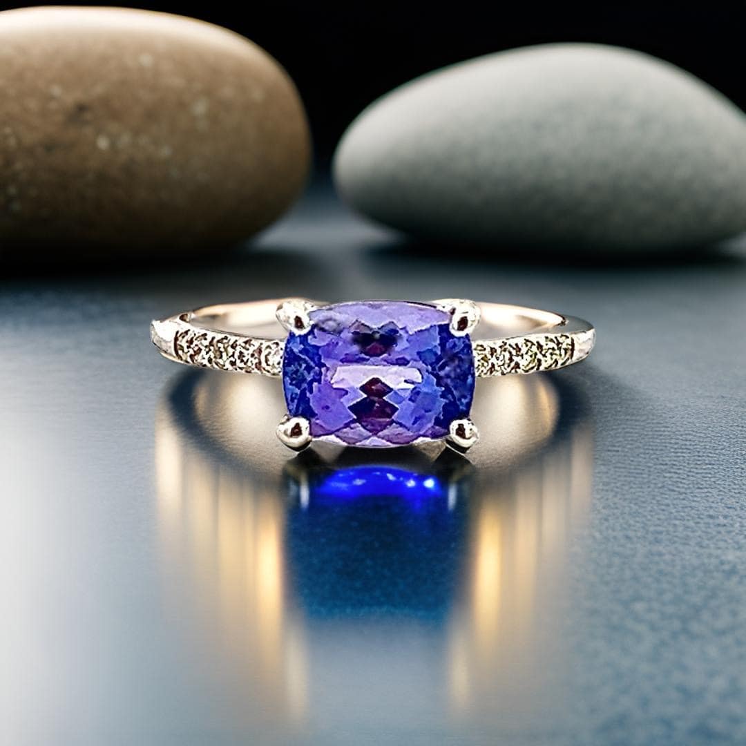 Natural Tanzanite Diamond Ring Size 6.5 14k W Gold 1.79 TCW Certified $3,950 310606