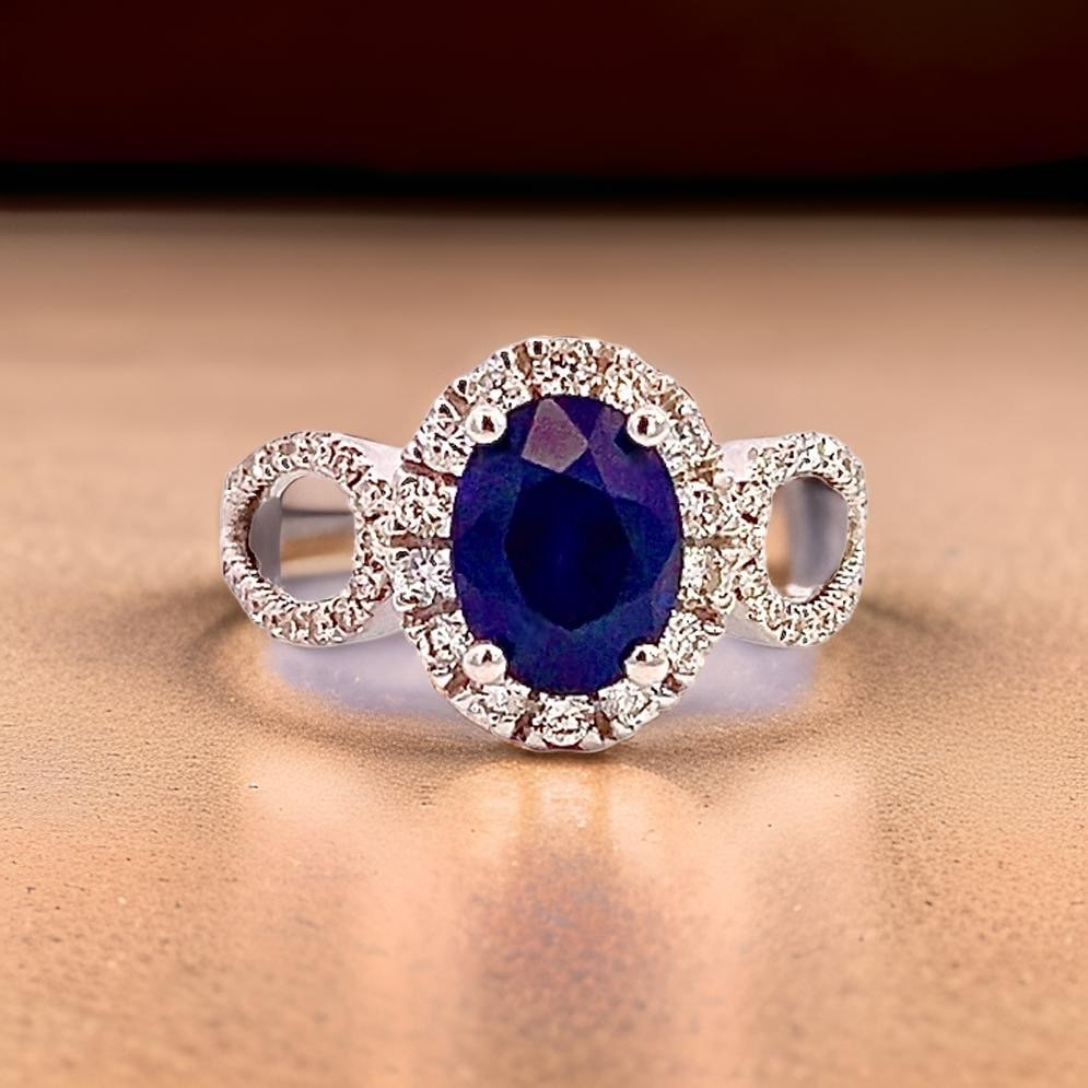 Natural Sapphire Diamond Ring Size 6.25 14k W Gold 2.31 TCW Certified $4,975 402670