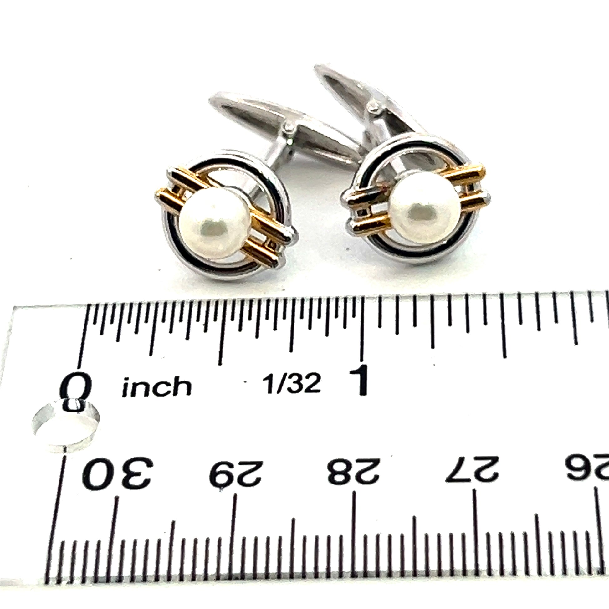 Mikimoto Estate Akoya Pearl Cufflinks Silver 6.60 mm M403