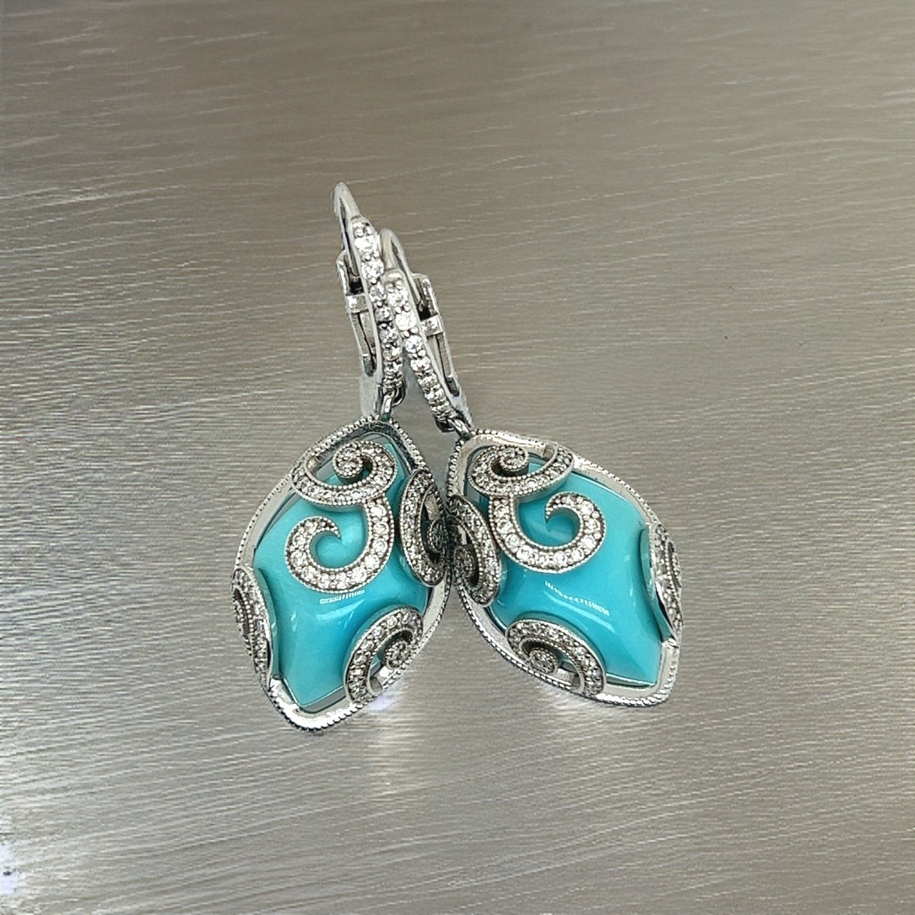 Persian Turquoise Diamond Pendant Earrings 14k WG 26.85 TCW Certified $9,490 211947 - Certified Fine Jewelry