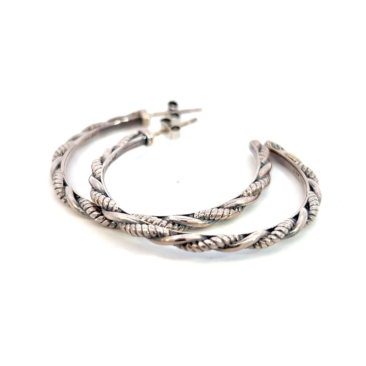 John Hardy Estate "Jai" Hoop Earrings 1.75" Silver JH105