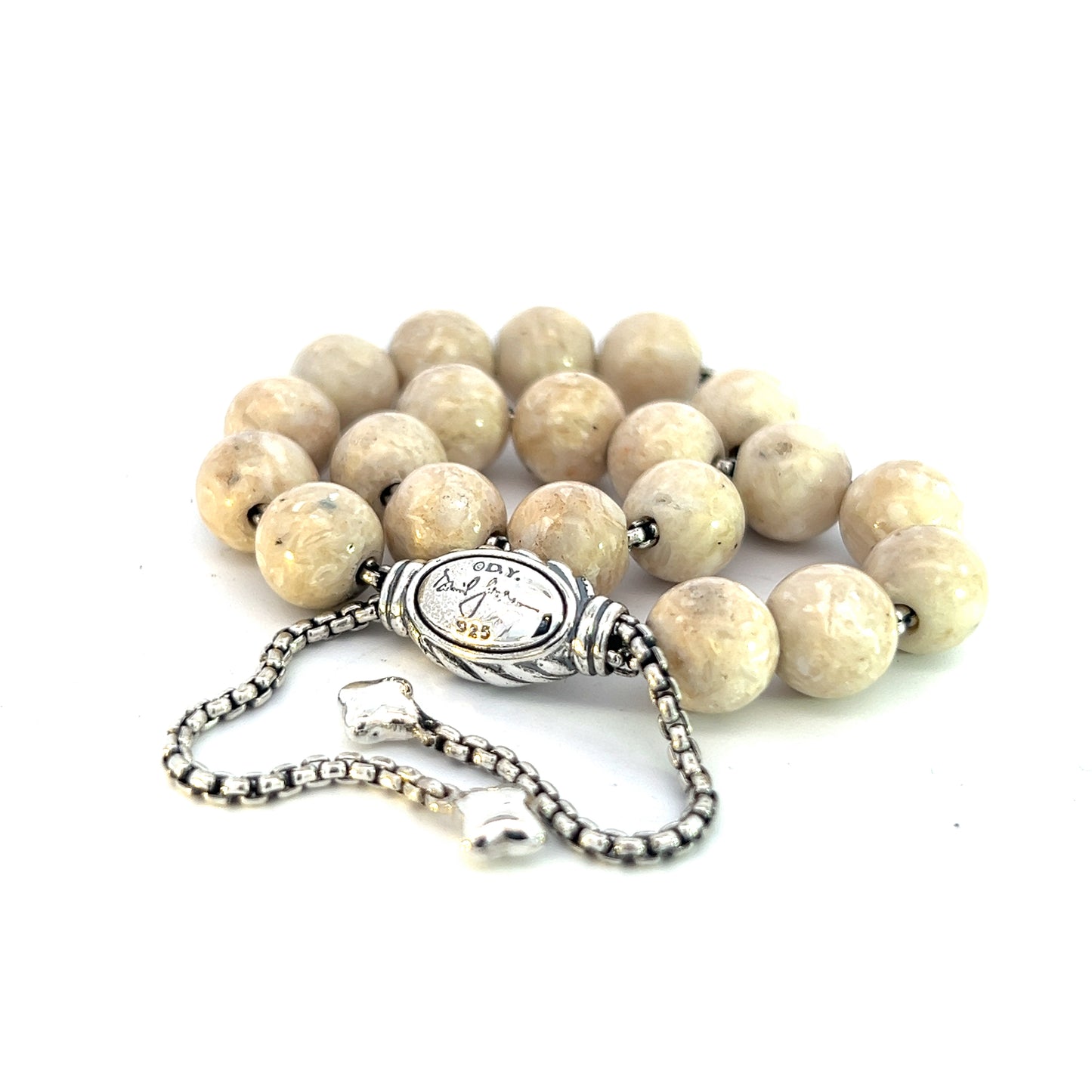 David Yurman Authentic Estate River Stone Spiritual Beads Bracelet 6.6 - 8.5" Silver 8 mm DY451