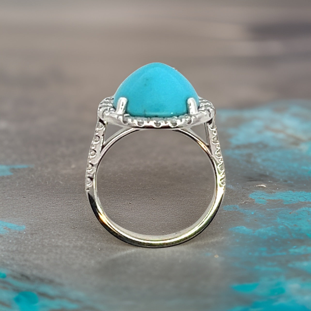 Natural Persian Turquoise Diamond Ring 6.5 14k WG 8.33 TCW Certified $5,950 310657