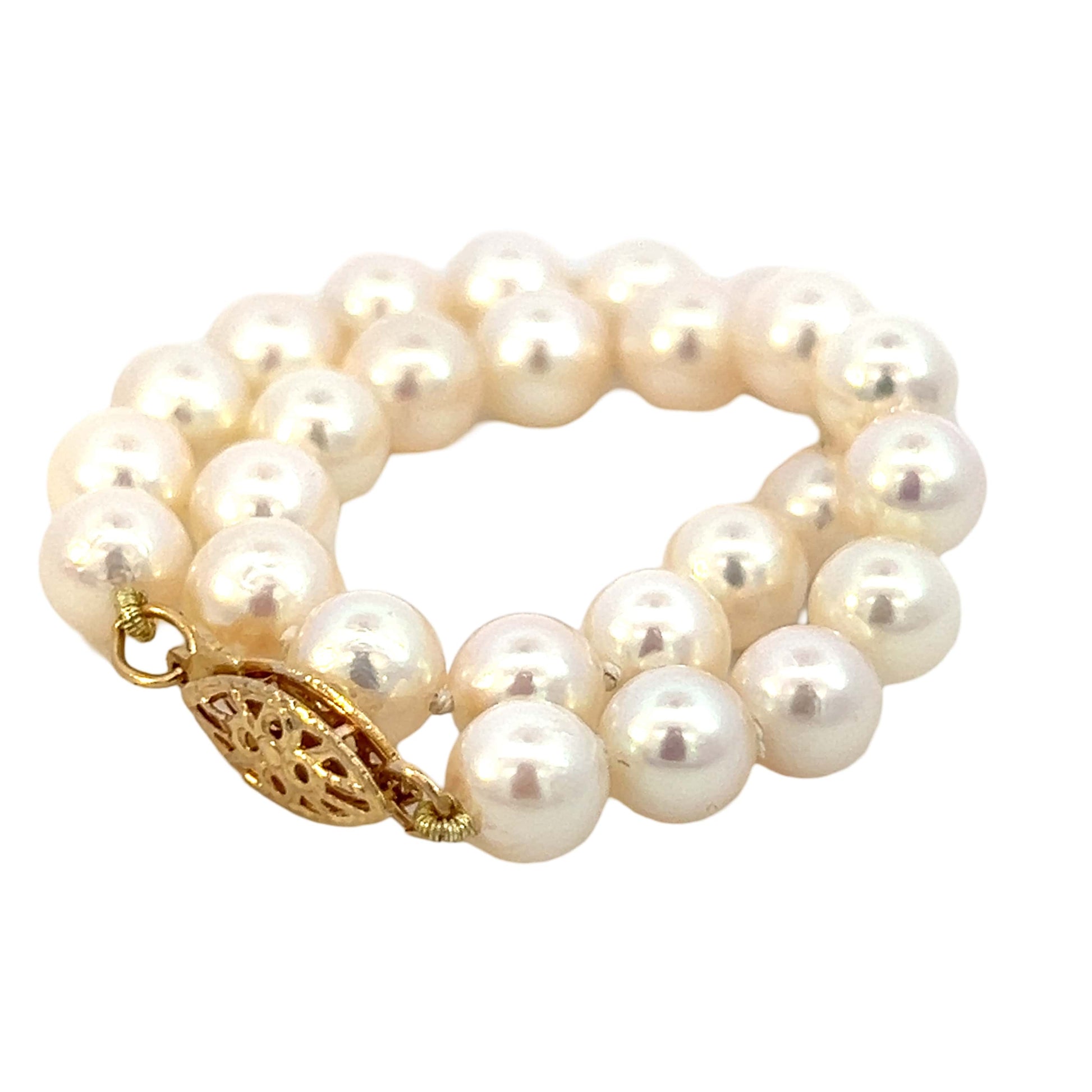 Akoya Pearl Bracelet 7" Size 14k Yellow Gold 6 mm Certified $599 311633